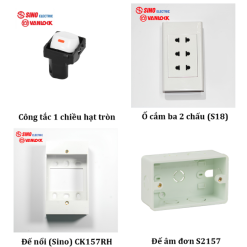 Bộ công tắc, ổ cắm Sino Vanlock, mặt thiết bị, đế nổi, đế âm dòng S18