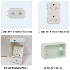 Bộ công tắc, ổ cắm Panasonic, mặt thiết bị, đế âm, đế nổi dòng Wide